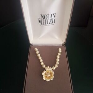 Nolan Miller Glamour Collection Simulated Pearl Necklace and Flower Enhancer IOB